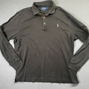 Polo Ralph Lauren Black Long Sleeve Polo Shirt Mens L Classic Fit Preppy 1570